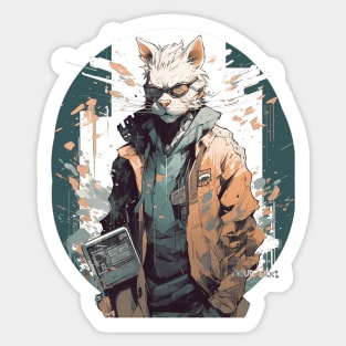 Grunge Anime Painting Cyberpunk Cat Sticker